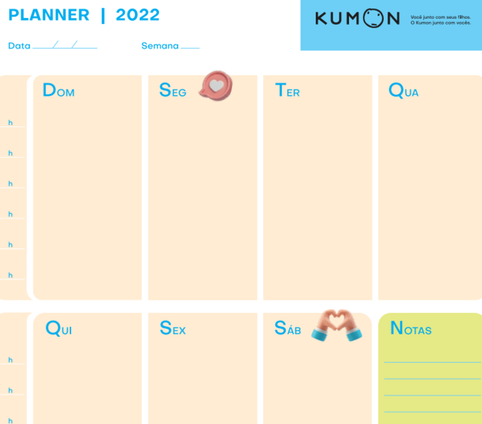 modelo de planner 2022 para imprimir kumon